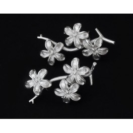 925 Sterling Silver Flower Branch Stud  Earrings 17x32 mm.Matte Finish.