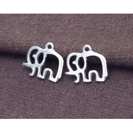 925 Sterling Silver 2  Elephant Charms 14x15 mm.