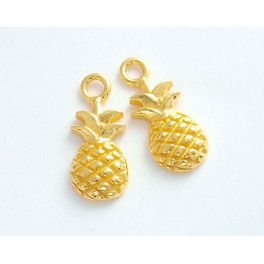 925 Sterling Silver 24k Vermeil Style  2 Pineapple Charms 6x11 mm.