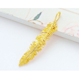 925 Sterling Silver 24k Gold Vermeil Style  Feather Pendant  6x26 mm.