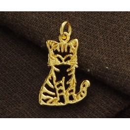 925 Sterling Silver 24k Gold Vermeil Style Cat Charm 8x17 mm.