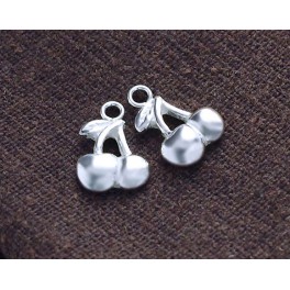 925 Sterling Silver 2 Cherries Charms  8x9 mm.