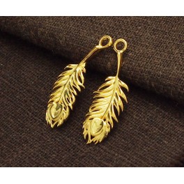 925 Sterling Silver 24k Gold Vermeil Style 2 Peacock Feather Pendants .