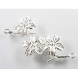 925 Sterling Silver Flower Branch  Link, Connector 18x37 mm.