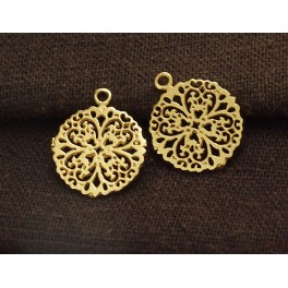 925 Sterling Silver 24k Gold Vermeil Style  2 filigree Flower Charms.