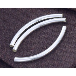925 Sterling Silver 4  Long Curved Tube Beads 3x40 mm.