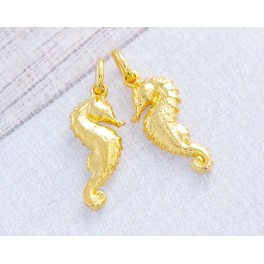 925 Sterling Silver 24k Gold Vermeil Style  2 Seahorse Charms 7x15mm.