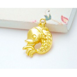 925 Sterling Silver 24k Gold Vermeil Style Fish Pendant 11.5x15mm.