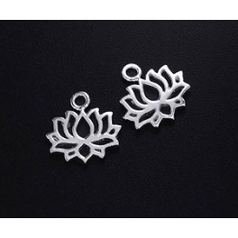 925 Sterling Silver 2 Lotus Charms 8x11.5mm. Polished Finish.