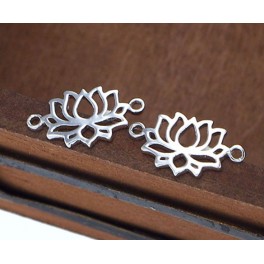 925 Sterling Silver 2 Lotus Links, Connectors 8x12 mm.