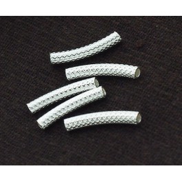 925 Sterling Silver 10 Textured Curve Beads 2.5x15 mm.