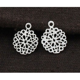 925 Sterling Silver 2  filigree Flower Charms 12mm.