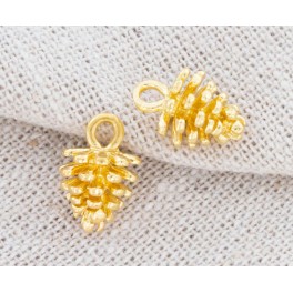 925 Sterling Silver 24K Gold Vermeil Style 2 Pinecone Charms 8x12.5 mm.