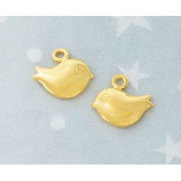 925 Sterling Silver 24K Gold Vermeil Style 2 Tiny Bird Charms 6x9 mm.