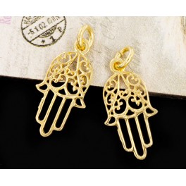 925 Sterling Silver 24K Gold Vermeil Style 2 Hamsa Charms.