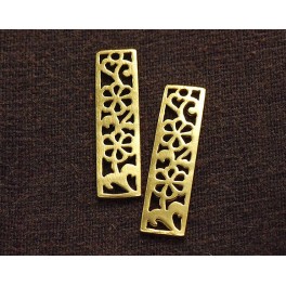 925 Sterling Silver 24k Gold Vermeil Style 2 Cut out Flower in Rectangle Charms