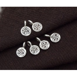 6 of Karen Hill Tribe Silver Ohm Printed Circle Disc Charms 6.5x1.4mm.