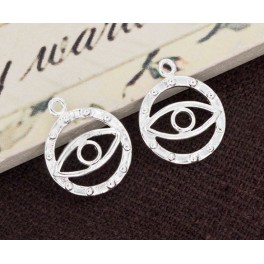 925 Sterling Silver 2 Circle Eye Charms 12 mm.