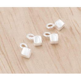 4 of 925 Sterling Silver Tiny Cube Charms 3 mm.Polish Finished