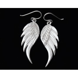925 Sterling Silver White Angel Wing Earrings 14x34mm.