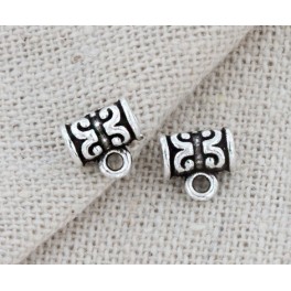 925 Sterling Silver 2 Etched Tube Beads With Hanging Ring.