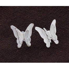 925 Sterling Silver Butterfly Stud  Earrings 13x15mm.Polish Finished