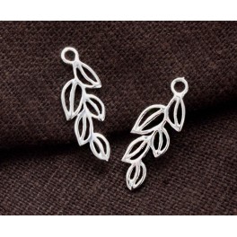 925 Sterling Silver 2 Leaf Branch Charms 6x17mm.Polish Finished