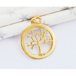 925 Sterling Silver 24k Gold Vermeil Style Tree of Life Pendant.