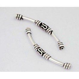 925 Sterling Silver 2 Long Curved Tube Beads 2x37 mm.