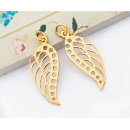 925 Sterling Silver 24k Gold Vermeil Style 2 Angel Wing Charms.