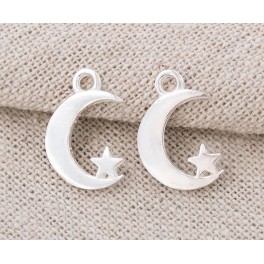 925 Sterling Silver 2 Moon and Star Pendants 11x16 mm.
