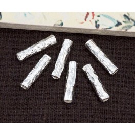 Karen Hill Tribe Silver 6 Hammered Tubular Beads 3.8x15mm.