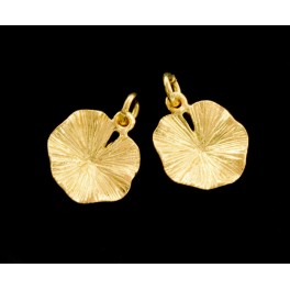 925 Sterling Silver 24k Gold Vermeil Style 2 Lotus Leaf Charms 14mm.