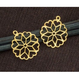 925 Sterling Silver 24k Gold Vermeil Style 2 Blossoming Heart Charms.
