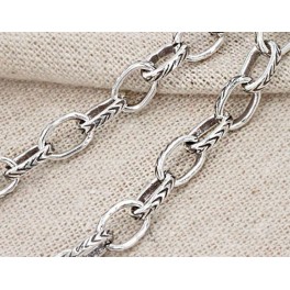 Karen Hill Tribe Silver Imprint Opened Link Chain 6x9mm. 7.5 inches