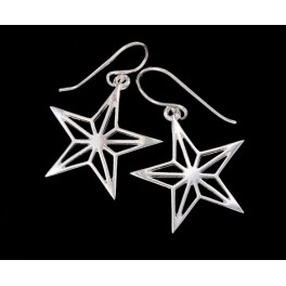 925 Sterling Silver Star Earrings 20mm. Polish Finished