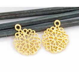 925 Sterling Silver 24k Gold Vermeil Style  2 filigree Flower Charms.
