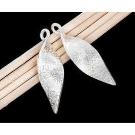 Karen Hill Tribe Silver 2 Textured Curve Leaf Charms 9.5x29mm.
