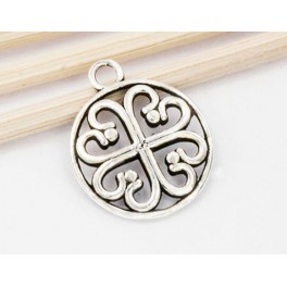 925 Sterling Silver Celtic Heart, Clover Charm 14mm. Lightly Oxidized.