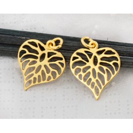 925 Sterling Silver 24k Gold Vermeil Style 2 Filigree Heart Charms.