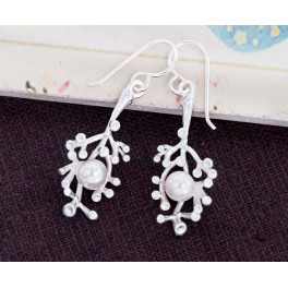 925 Sterling Silver Coral Earrings 11x17mm.With Pearl