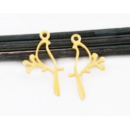 925 Sterling Silver 24k Gold Vermeil Style  2 Bird On Branch Charms.