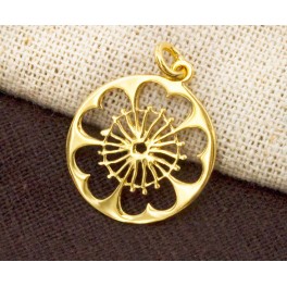 925 Sterling Silver 24k Gold Vermeil Style Disc with Flower Cutout Charm.
