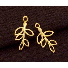 925 Sterling Silver 24k Gold Vermeil Style 2 Leaf Branch Charms.