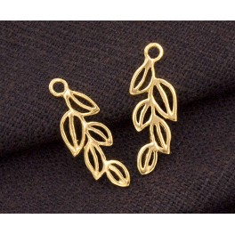 925 Sterling Silver 24k Gold Vermeil Style 2 Leaf Branch Charms.