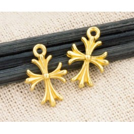 925 Sterling Silver 24k Gold Vermeil Style 2 Cross Charms 10x12mm.