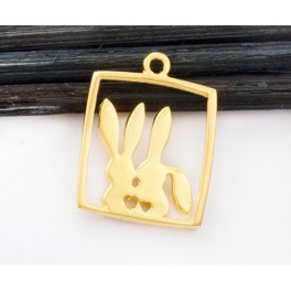 925 Sterling Silver 24k Gold Vermeil Style Love Bunnies Charm.