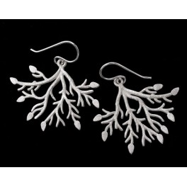 925 Sterling Silver Leaf Branch Earrings 25x30 mm.Brush Finished