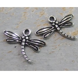 925 Sterling Silver 2 Oxidized Dragonfly Charms  17x11 mm.