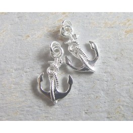 925 Sterling Silver 2 Anchor Charms  10x15 mm.
